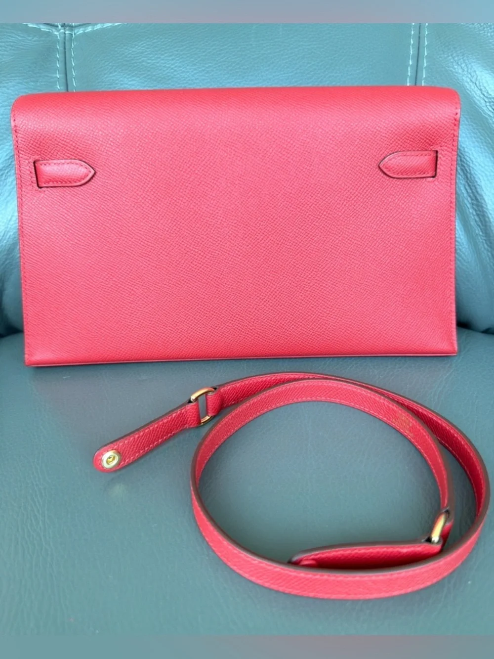 Hermès mini Kelly Elan Red Epsom Gold Hardware Clutch Crossbody Full Set New - Picture 6 of 17